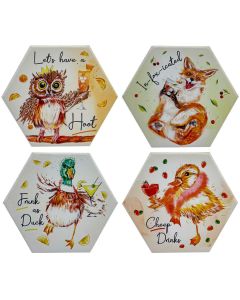Drunken Animals Ceramic Coaster set w/ stand